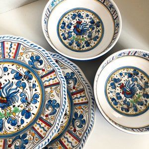 Le Cadeaux "Rooster Blue" Melamine Dinnerware (4 pieces)
